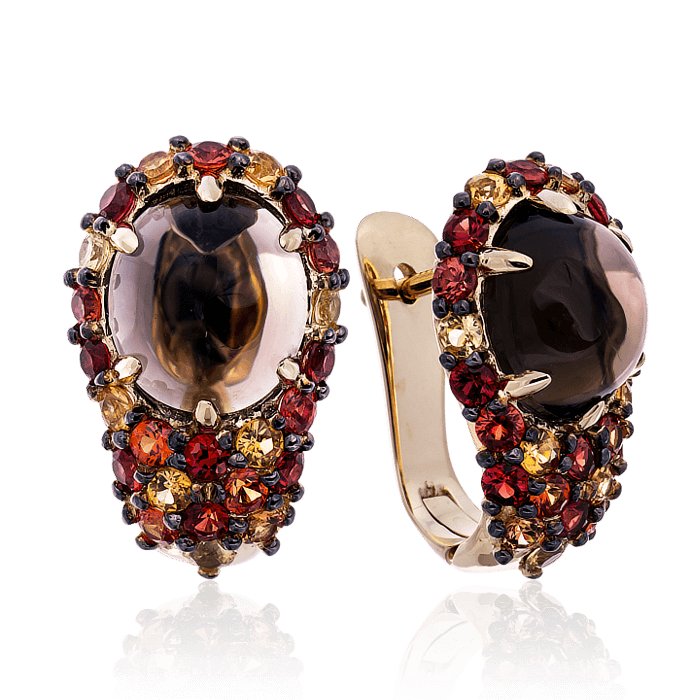 Серьги Марго с кварцем, сапфиром из желтого золота 585 пробы, фото № 1