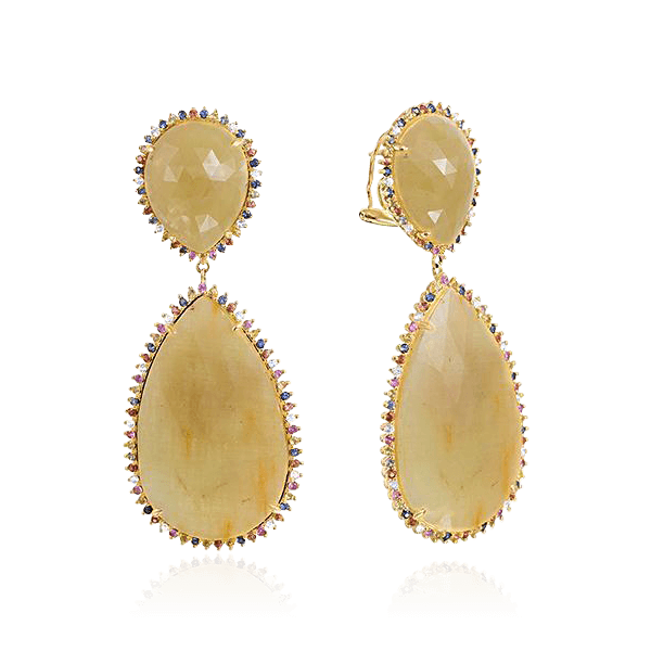 Серьги с сапфиром, корундом из желтого золота 585 пробы, фото № 1