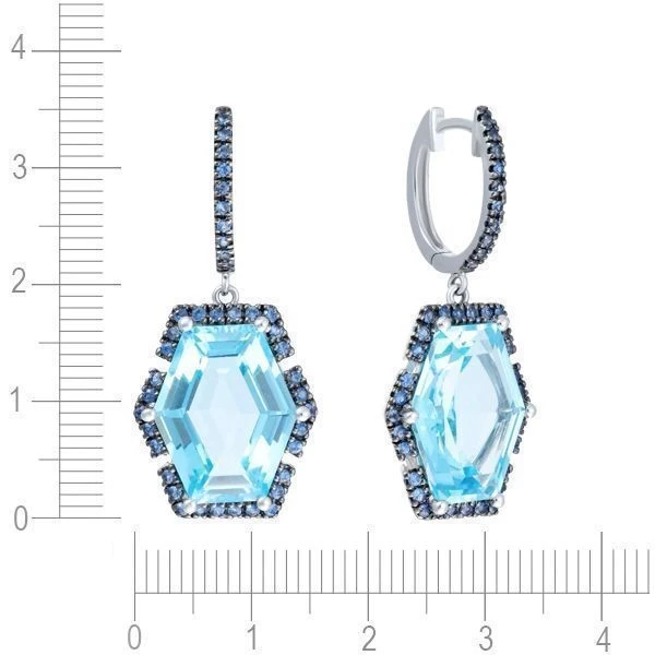 Серьги с топазом, сапфиром из белого золота 585 пробы, фото № 3