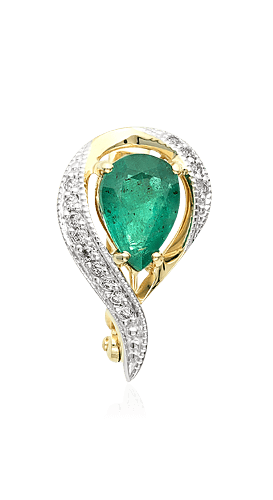 Серьги с изумрудом, бриллиантами из желтого золота 585 пробы (арт. 32863)