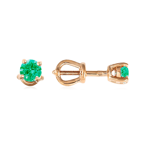 Серьги гвоздики с изумрудом из белого золота 585 пробы (арт. 117938)