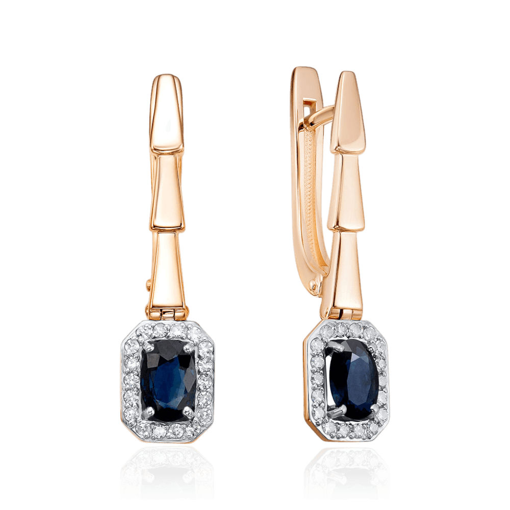 Серьги с сапфиром, бриллиантами из красного золота 585 пробы (арт. 132279)