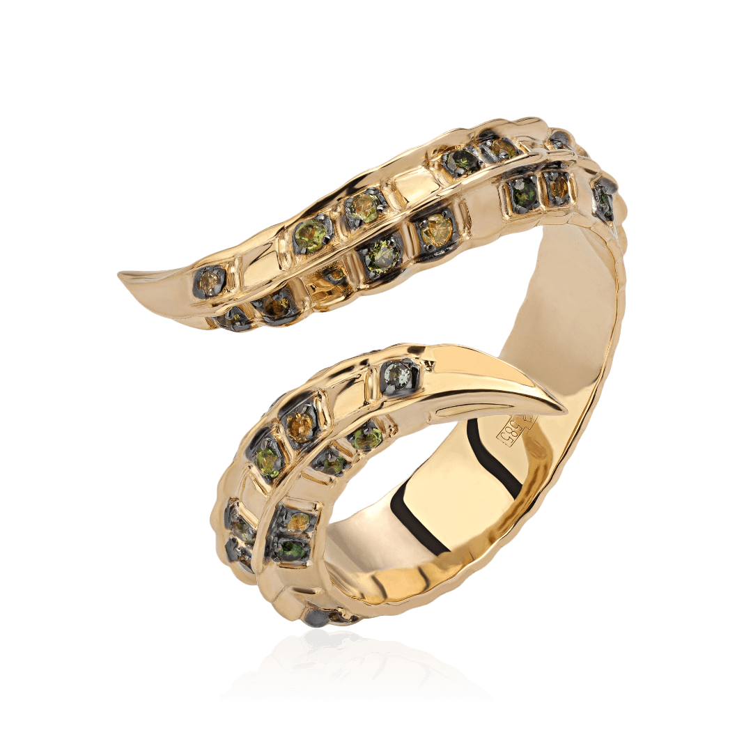 Кольцо с бриллиантами, турмалином из желтого золота 585 пробы (арт. 82526)