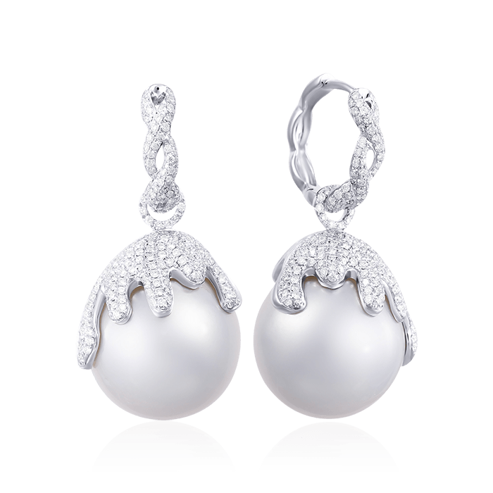 Серьги с жемчугом , бриллиантами из белого золота 750 пробы, фото № 1
