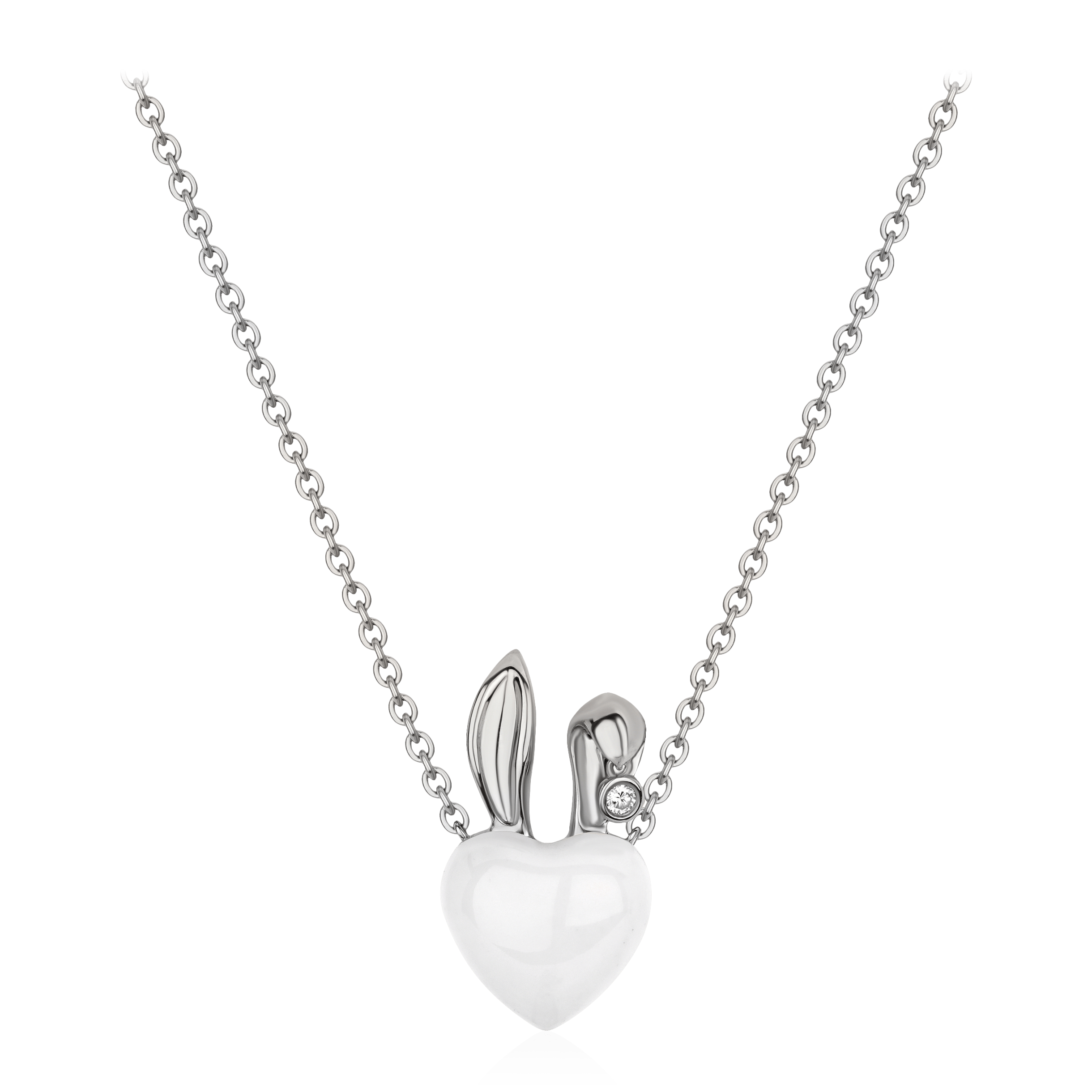 Колье Зайчик с бриллиантами, эмалью из белого золота 750 пробы, фото № 1