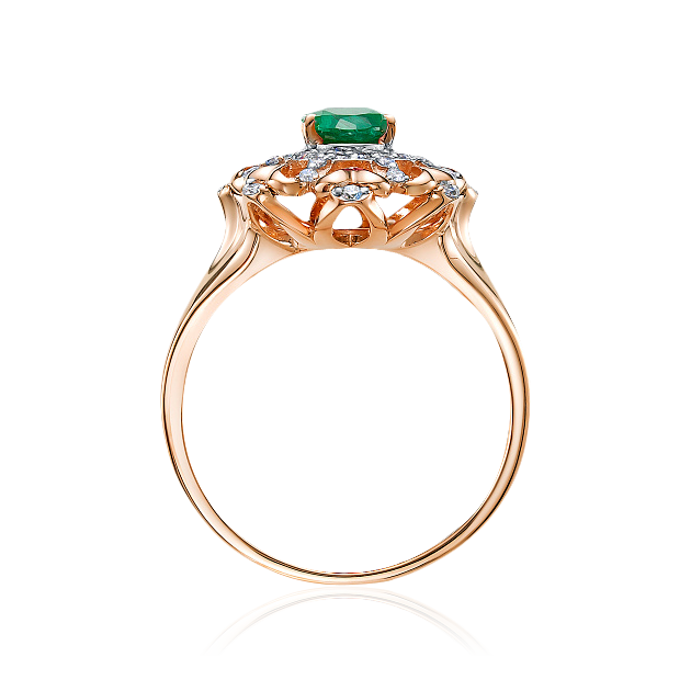 Кольцо с изумрудом, бриллиантами из красного золота 585 пробы, фото № 2