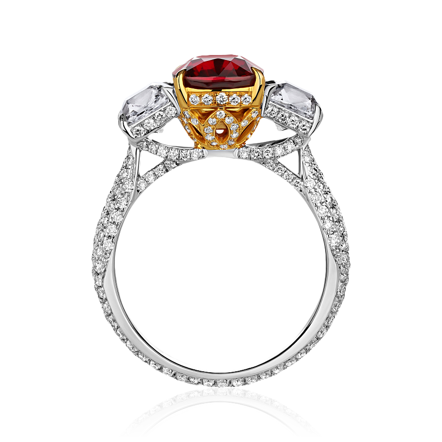 Кольцо с рубином Pigeon blood, бриллиантами из белого золота 750 пробы, фото № 3