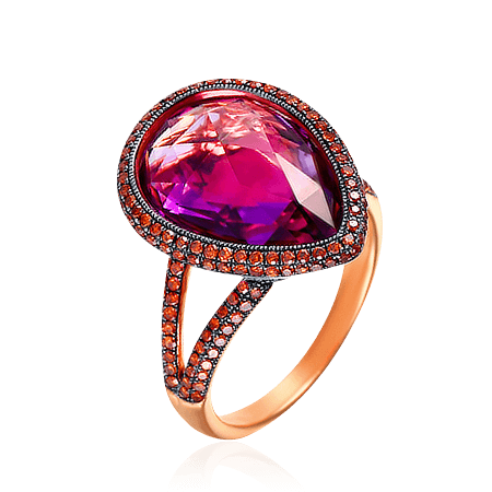 Кольцо с аметистом, бриллиантами из красного золота 585 пробы, фото № 1