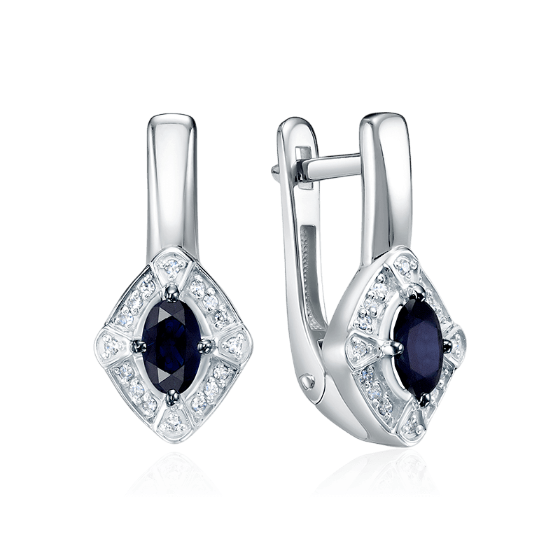 Серьги с сапфиром, бриллиантами из белого золота 585 пробы (арт. 125700)