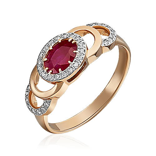 Кольцо с рубином, бриллиантами из красного золота 585 пробы (арт. 77883)