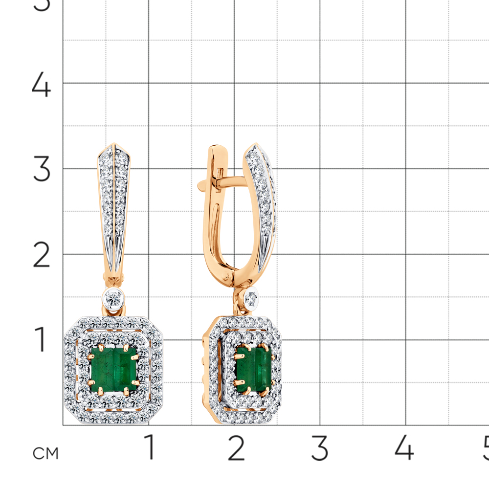 Серьги с изумрудом, бриллиантами из красного золота 585 пробы, фото № 2