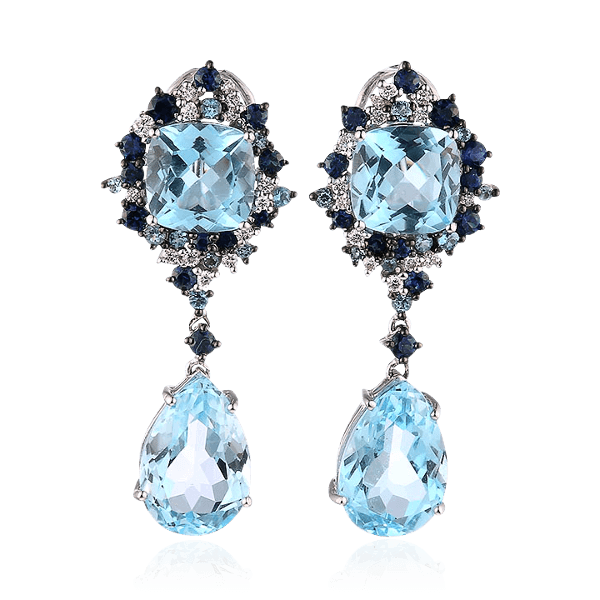 Серьги с топазом, сапфиром, бриллиантами из белого золота 585 пробы, фото № 1