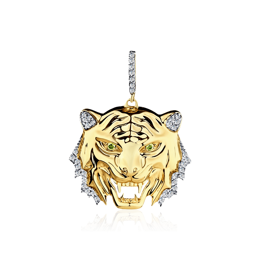 Подвеска тигр с бриллиантами из желтого золота 585 пробы (арт. 96016)