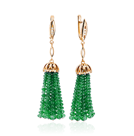 Серьги с изумрудом, бриллиантами из желтого золота 750 пробы (арт. 44084)