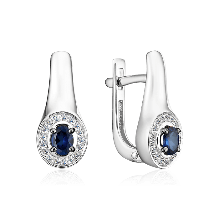 Серьги с сапфиром, бриллиантами из белого золота 585 пробы (арт. 79190)