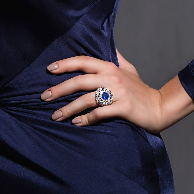 Кольцо с сапфиром Royal Blue, бриллиантами из белого золота 750 пробы, фото № 4