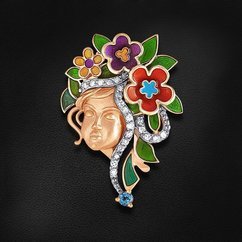 Подвеска с эмалью, бриллиантами, топазом из красного золота 585 пробы (арт. 43570)
