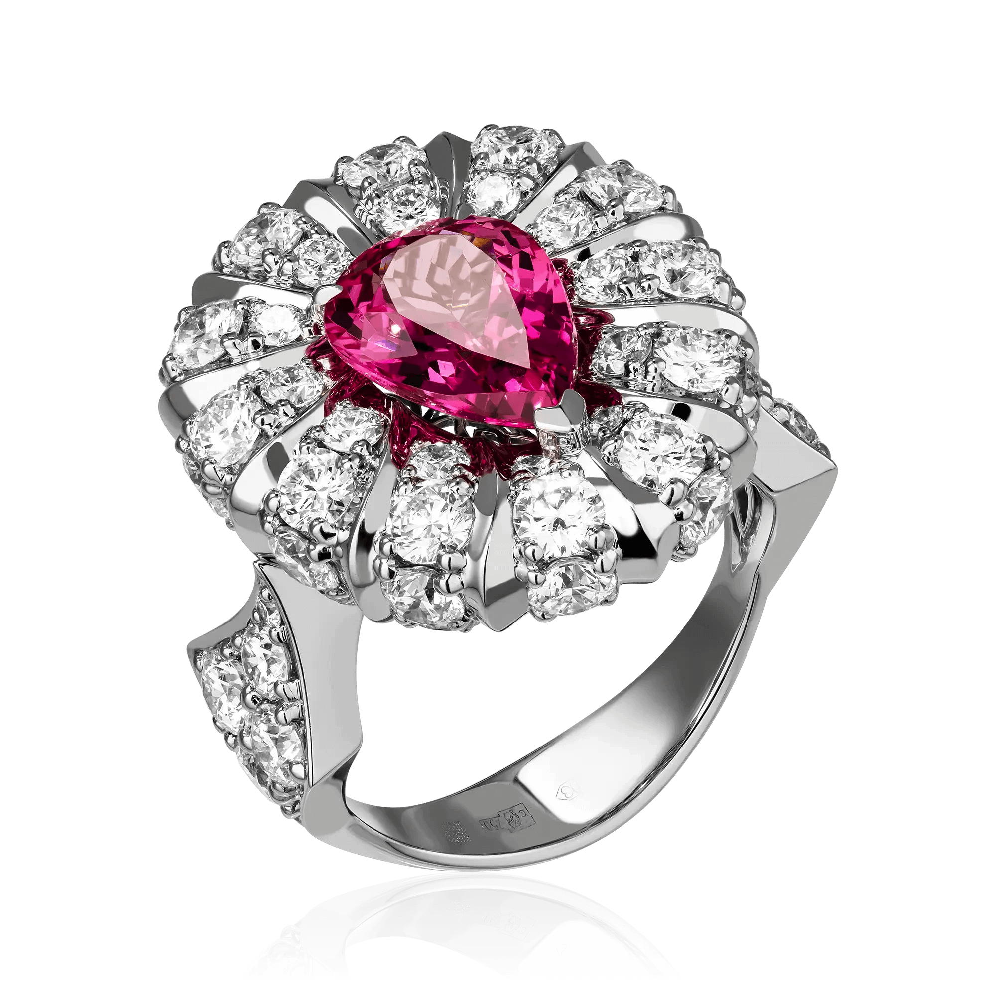 Кольцо с розовым сапфиром, бриллиантами из белого золота 750 пробы, фото № 1