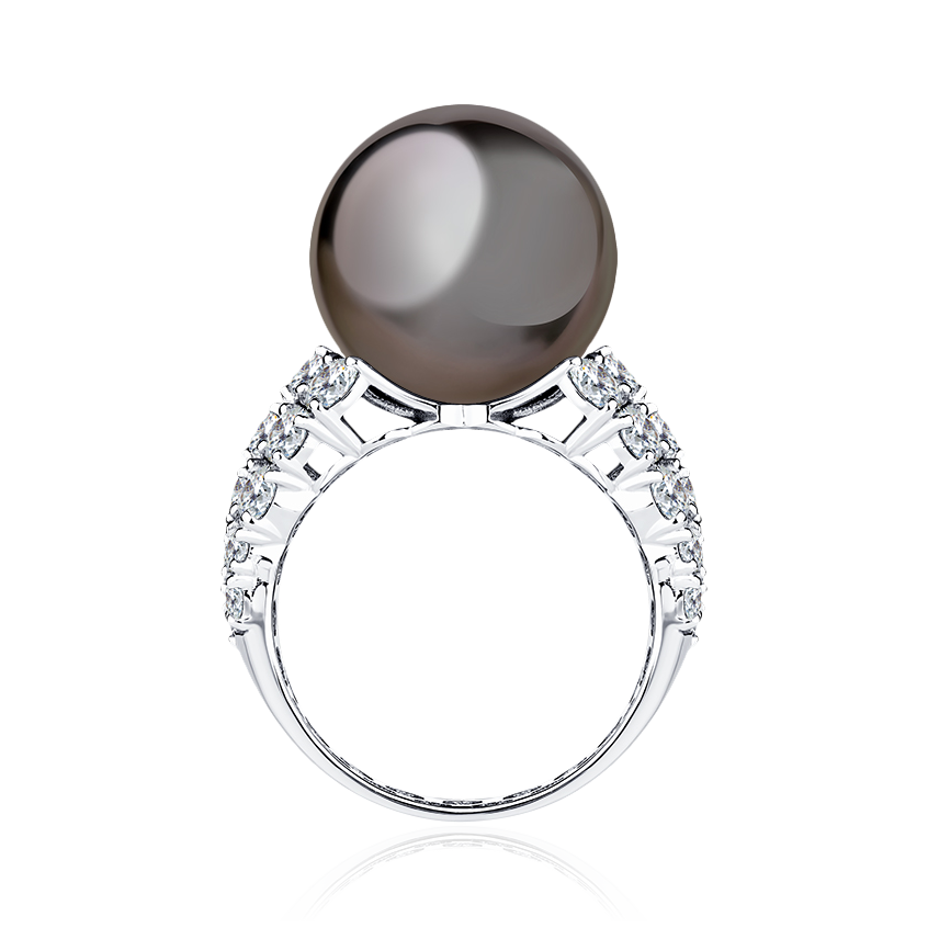 Кольцо с бриллиантами, жемчугом из белого золота 585 пробы, фото № 3