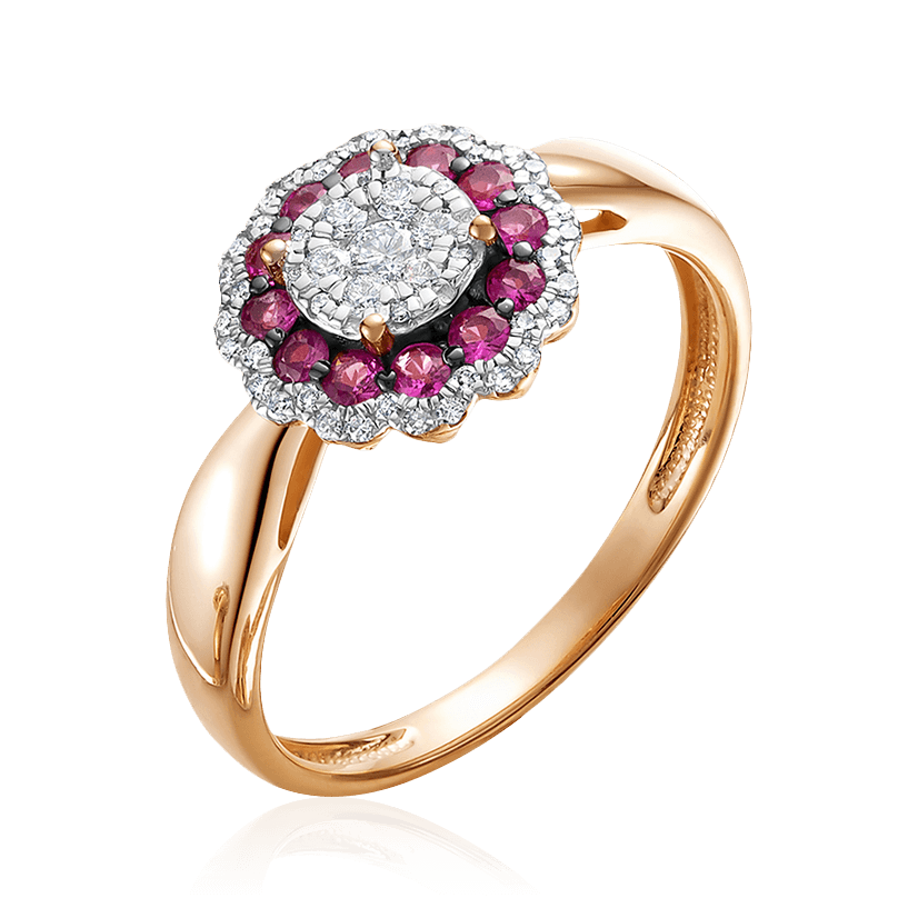 Кольцо с рубином, бриллиантами из красного золота 585 пробы (арт. 101178)