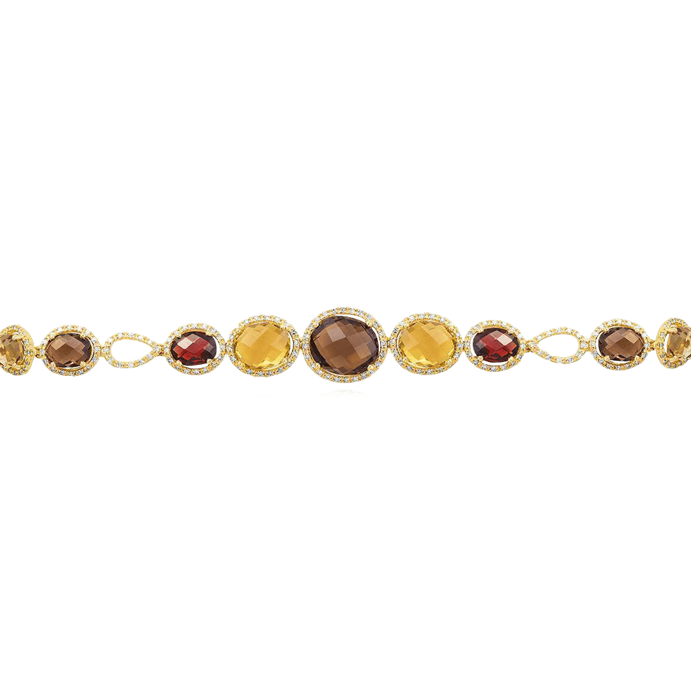 Колье с топазом, гранатом, бриллиантами, раухтопазом, цитрином из желтого золота 585 пробы (арт. 99063)