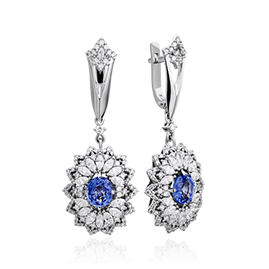Серьги с сапфиром, бриллиантами из белого золота 750 пробы (арт. 42595)