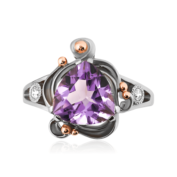 Кольцо с аметистом, бриллиантами из красного золота 585 пробы, фото № 1