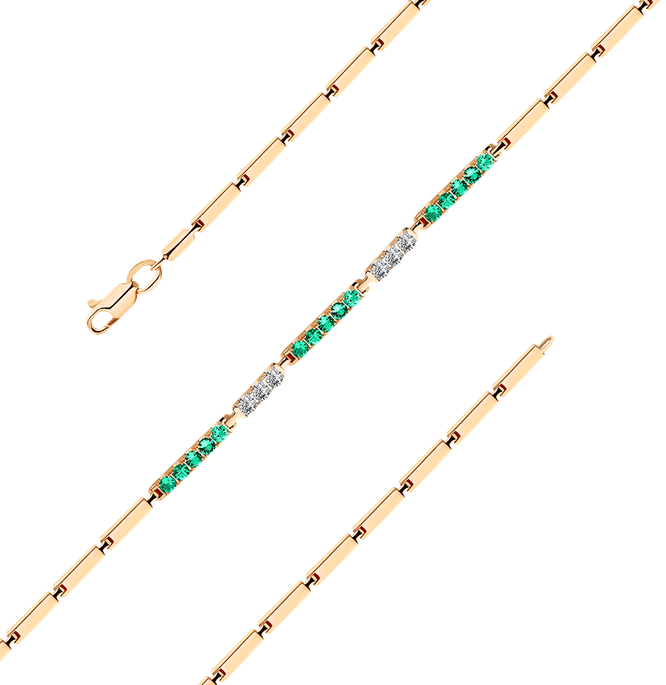 Браслет с изумрудом, бриллиантами из красного золота 585 пробы (арт. 84935)