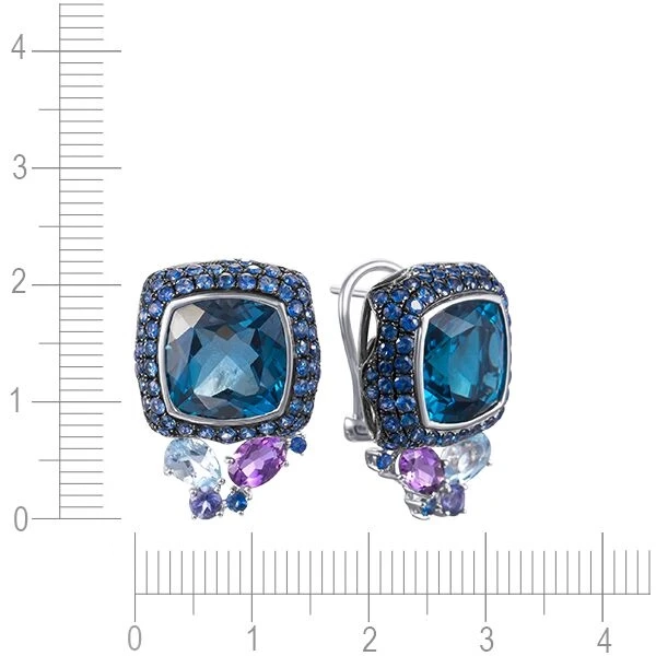 Серьги с топазом, сапфиром, аметистом из белого золота 585 пробы, фото № 4