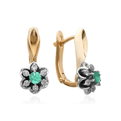 Серьги с изумрудом, бриллиантами из красного золота 585 пробы (арт. 42549)