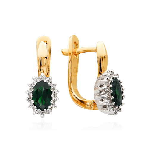 Серьги с изумрудом, бриллиантами из красного золота 585 пробы (арт. 31538)