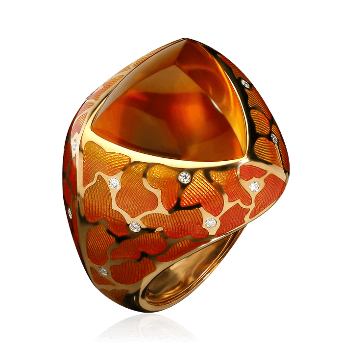 Кольцо с бриллиантами и цветными камнями в желтом золоте 750 пробы, фото № 1