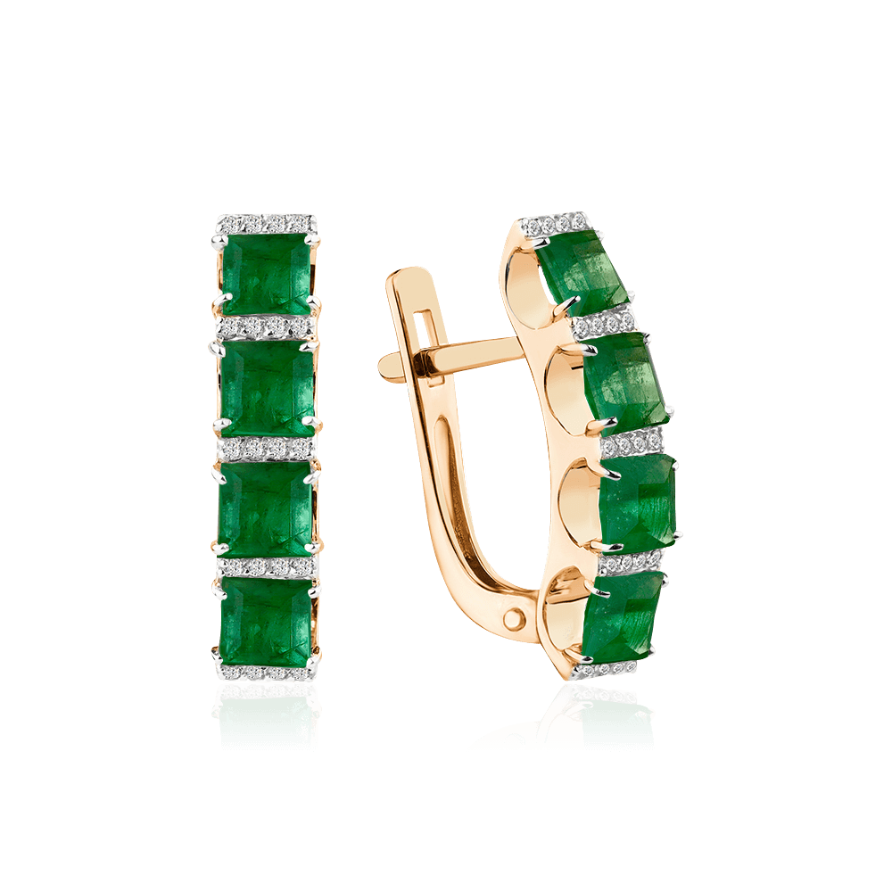 Серьги с бриллиантами, изумрудом из красного золота 585 пробы (арт. 115213)