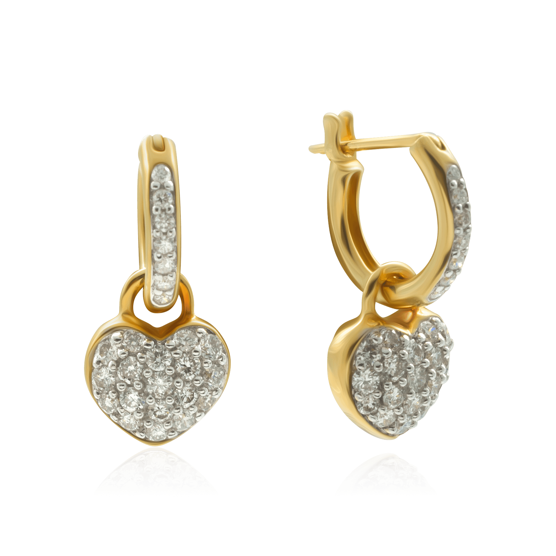 Серьги трансформеры Сердце с бриллиантами из желтого золота 585 пробы (арт. 88405)