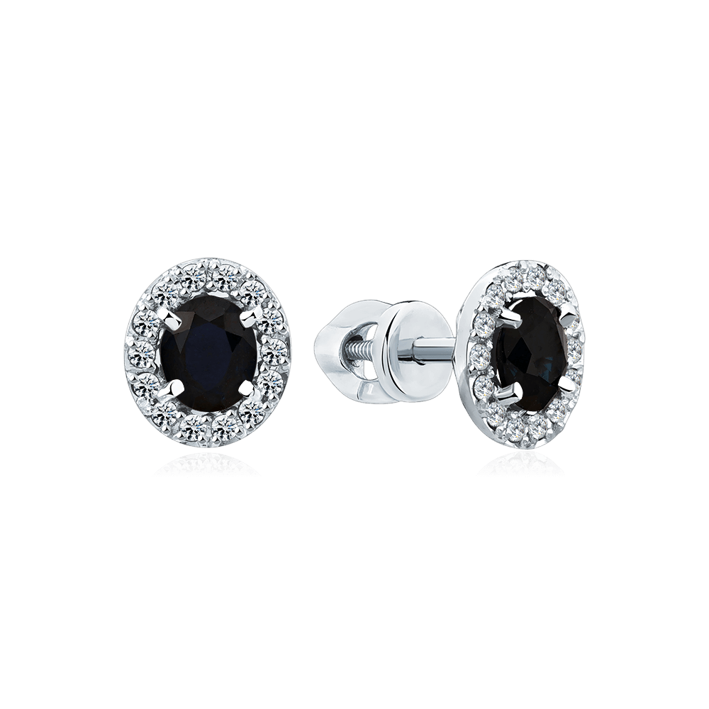 Серьги с сапфиром, бриллиантами из белого золота 585 пробы (арт. 126324)