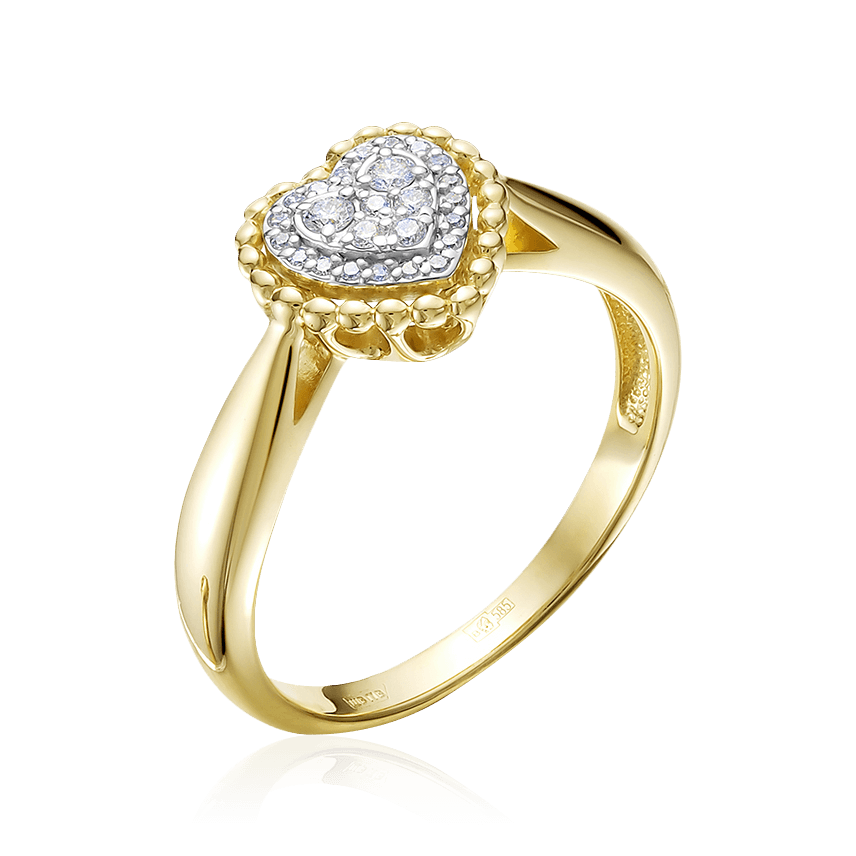 Кольцо Сердце с бриллиантами из желтого золота 585 пробы (арт. 101231)