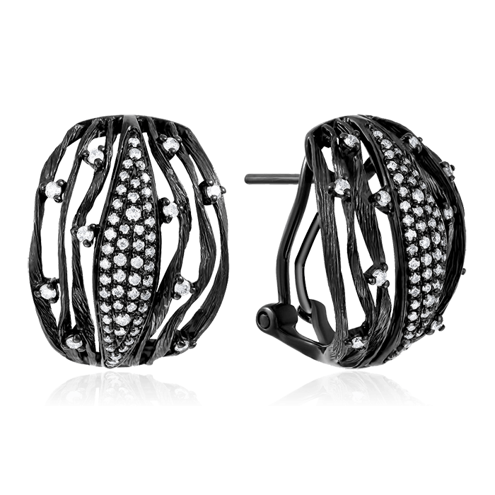 Серьги с бриллиантами из черного золота 585 пробы, фото № 1