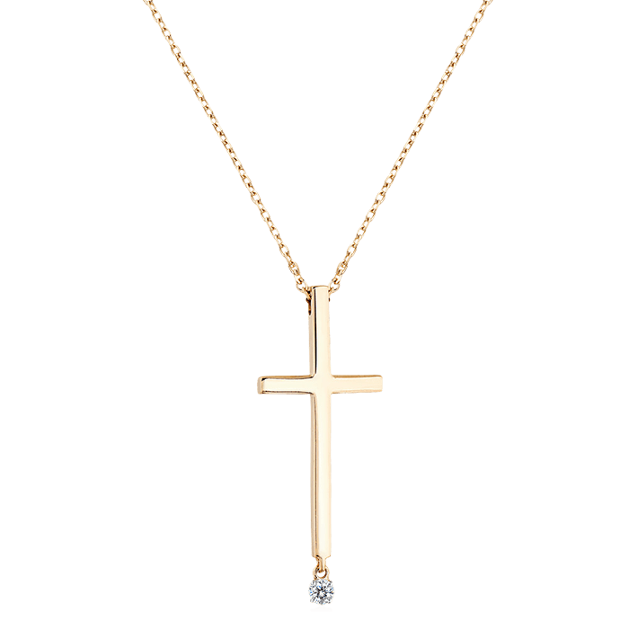 Крест на цепочке с бриллиантами из красного золота 585 пробы, фото № 1