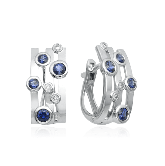 Серьги с сапфиром, бриллиантами из белого золота 585 пробы (арт. 30853)