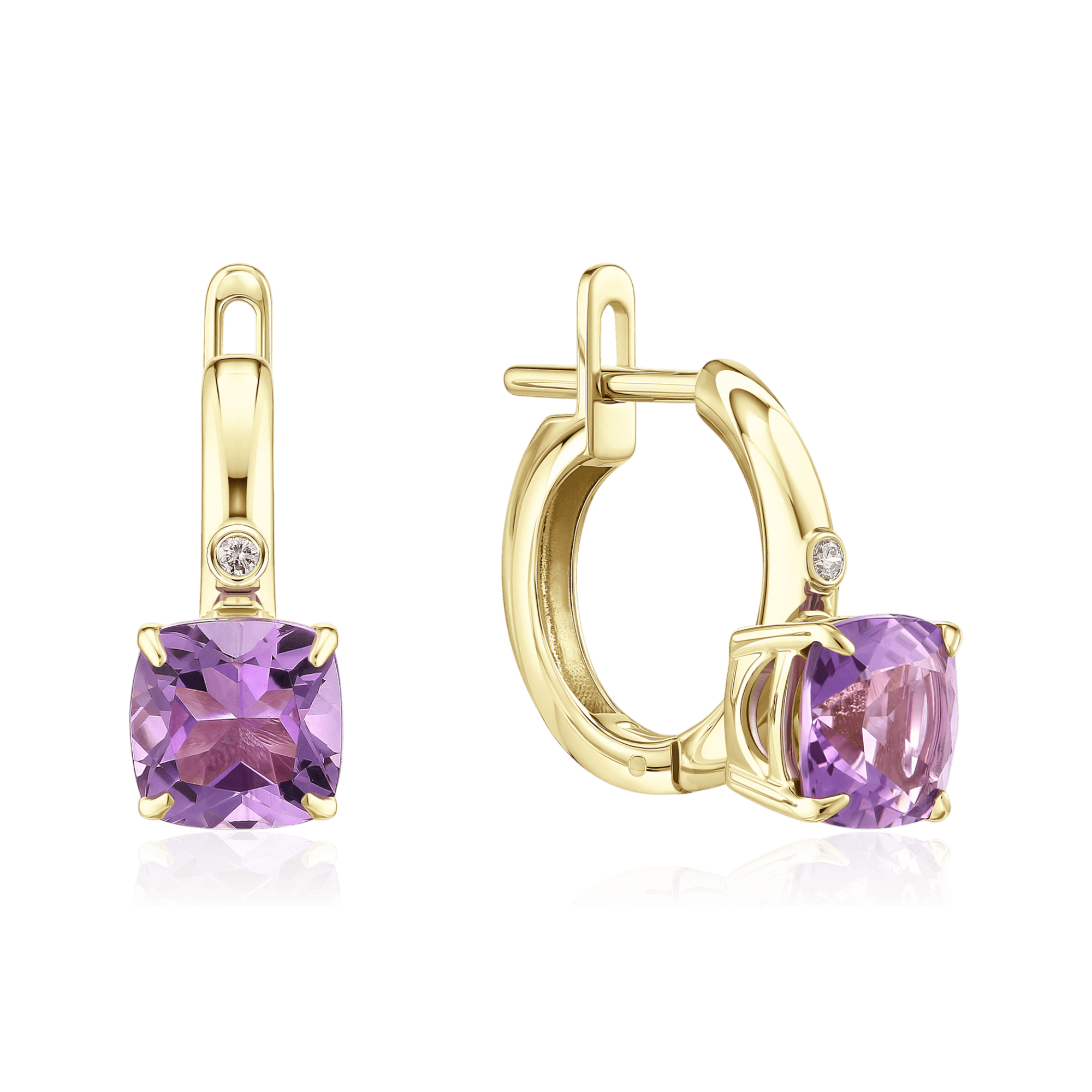 Серьги с аметистом, бриллиантами из желтого золота 585 пробы (арт. 131846)