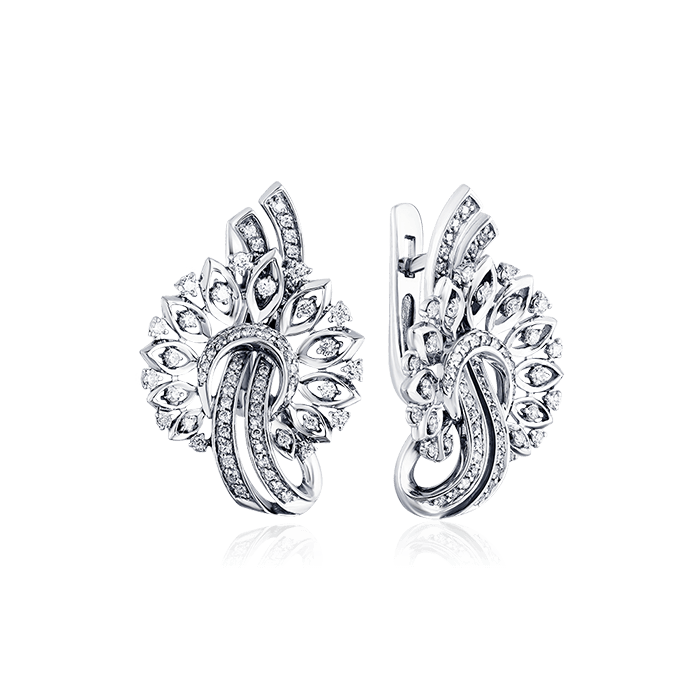 Серьги с бриллиантами из белого золота 585 пробы, фото № 1