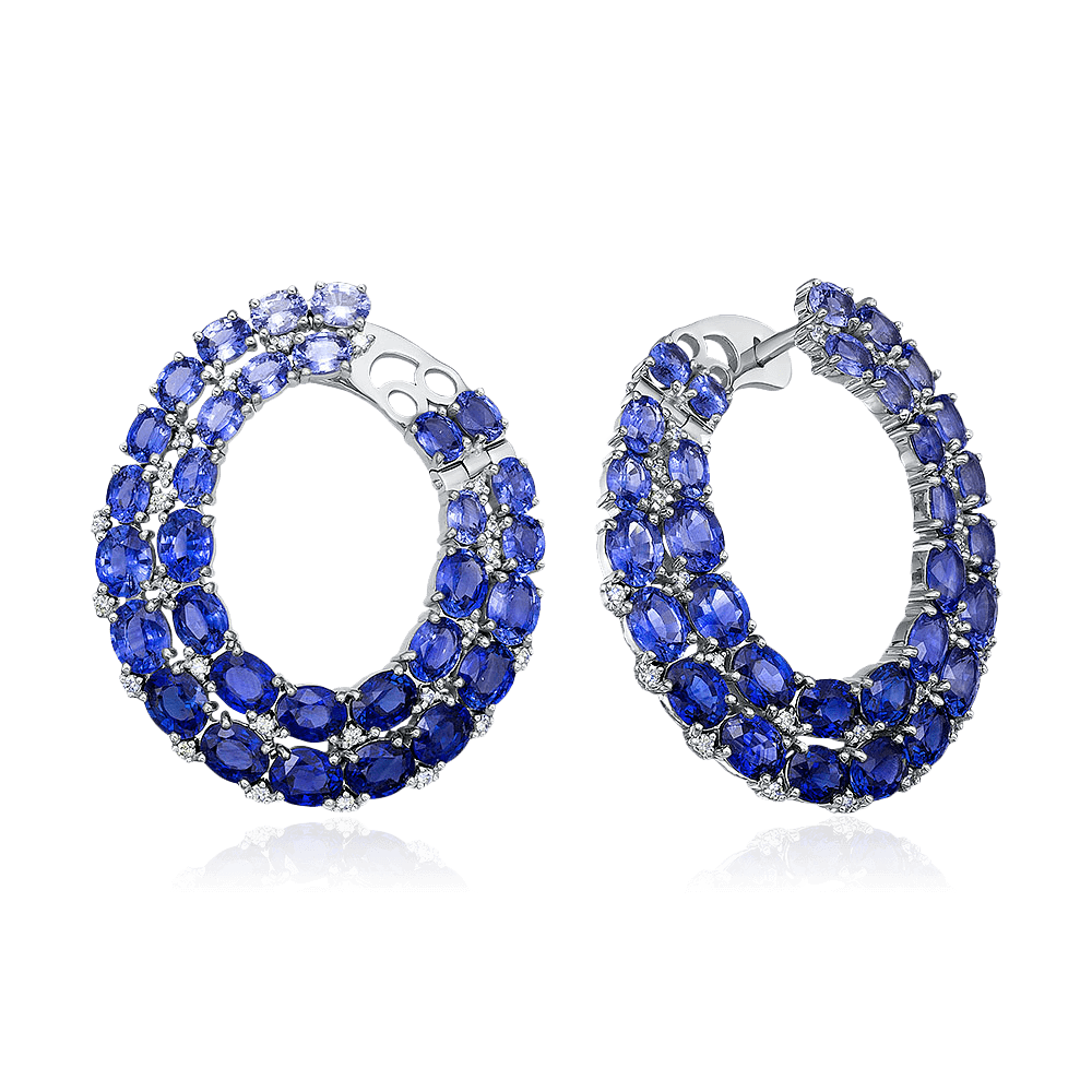 Серьги с сапфиром, бриллиантами из белого золота 585 пробы (арт. 117897)