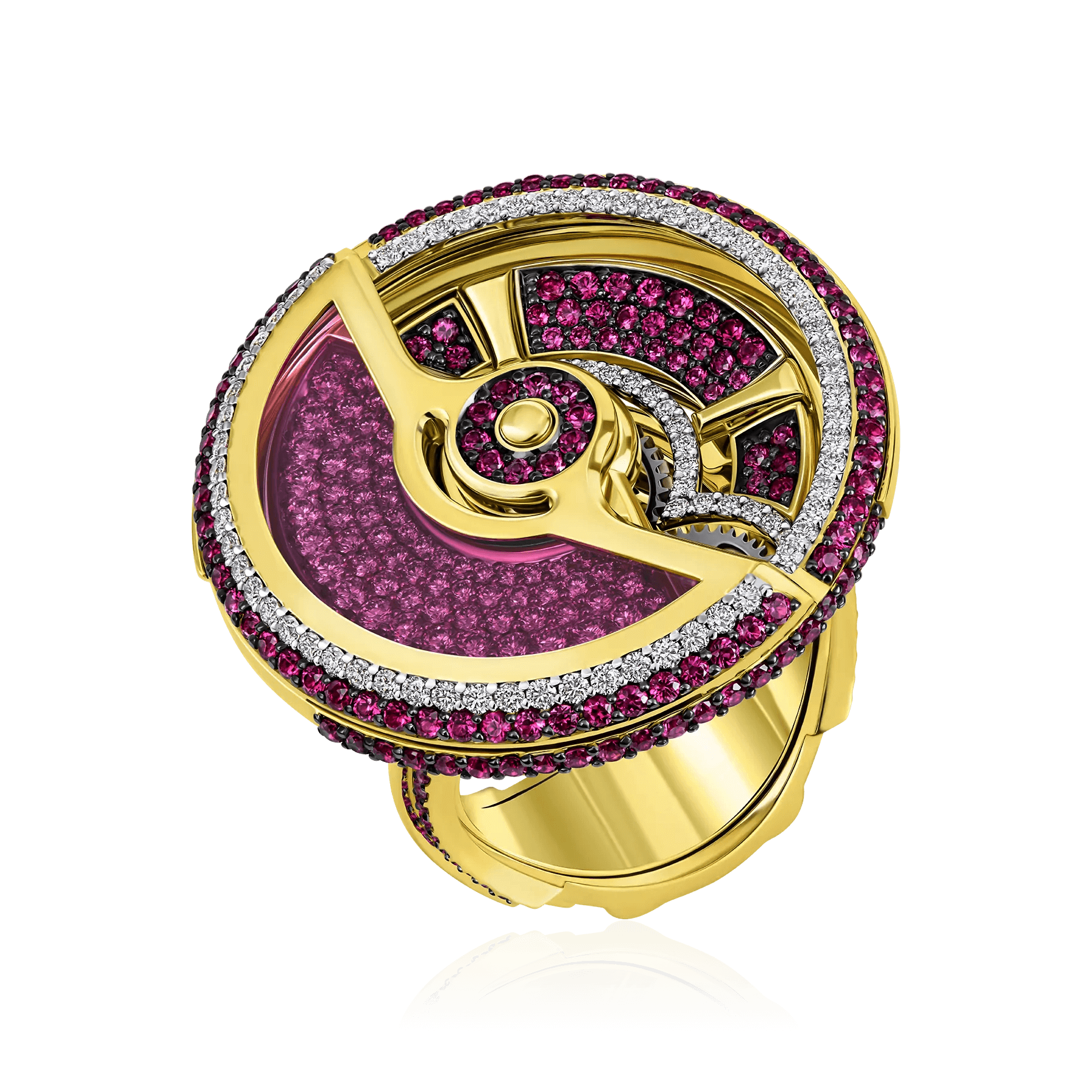 Кольцо с корундом, рубином, бриллиантами из желтого золота 585 пробы, фото № 2