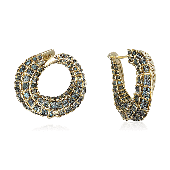 Серьги Крокодил с бриллиантами, турмалином, цветными сапфирами из желтого золота 585 пробы (арт. 65059)