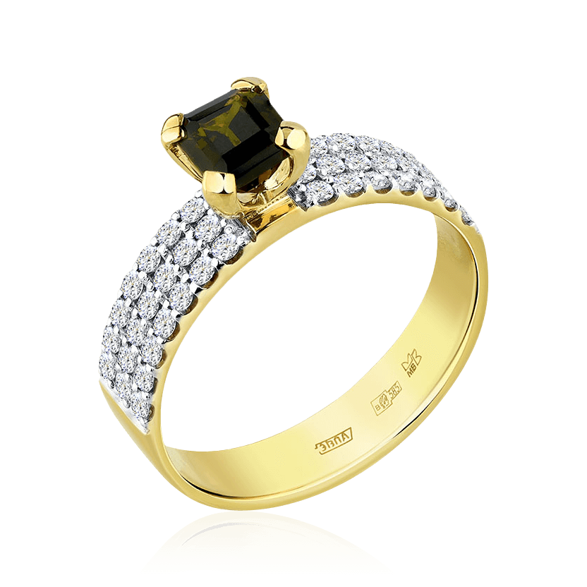 Кольцо с турмалином, бриллиантами из желтого золота 585 пробы (арт. 99884)