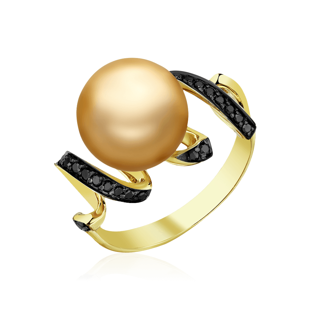 Кольцо с бриллиантами, жемчугом из желтого золота 585 пробы (арт. 104444)