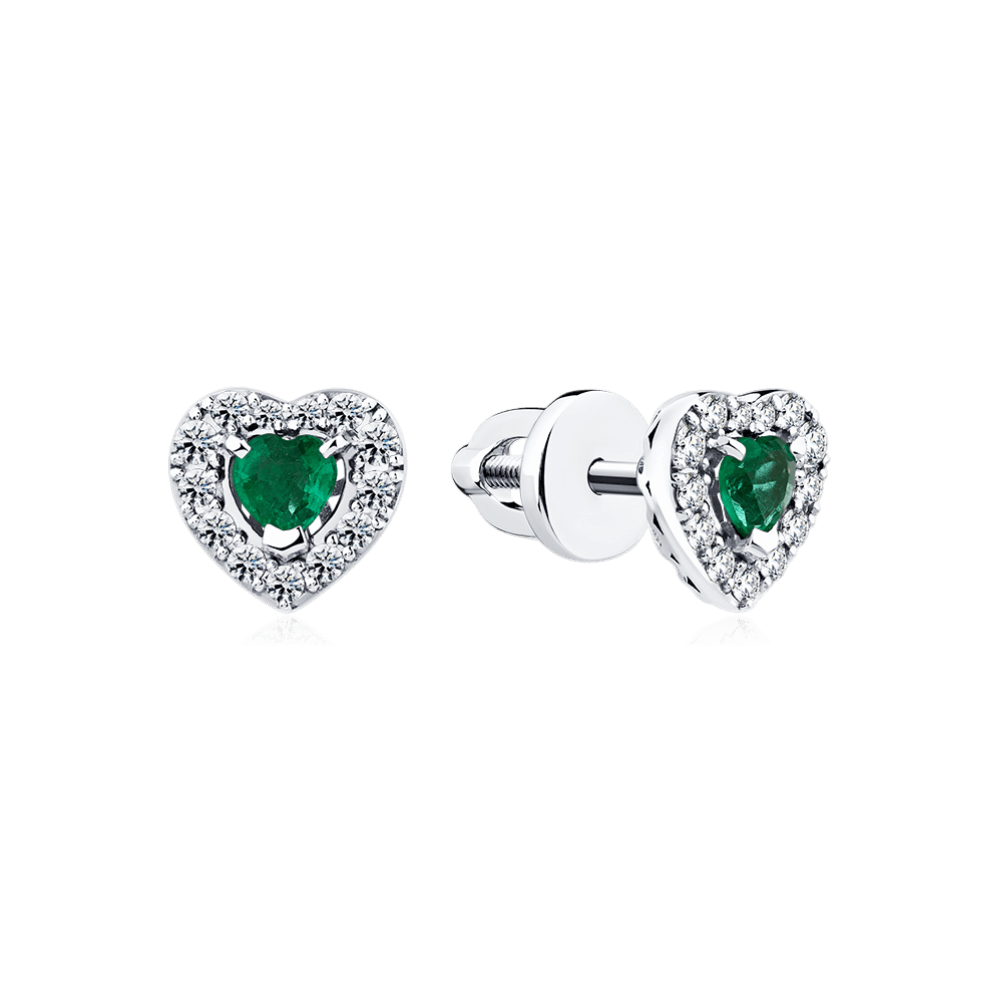 Серьги с бриллиантами, изумрудом из белого золота 585 пробы (арт. 126965)