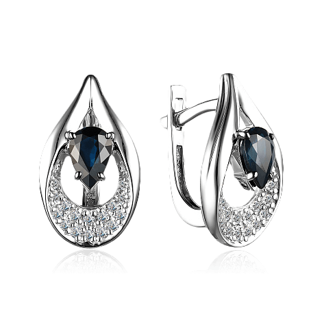 Серьги с сапфиром, бриллиантами из белого золота 585 пробы (арт. 103580)