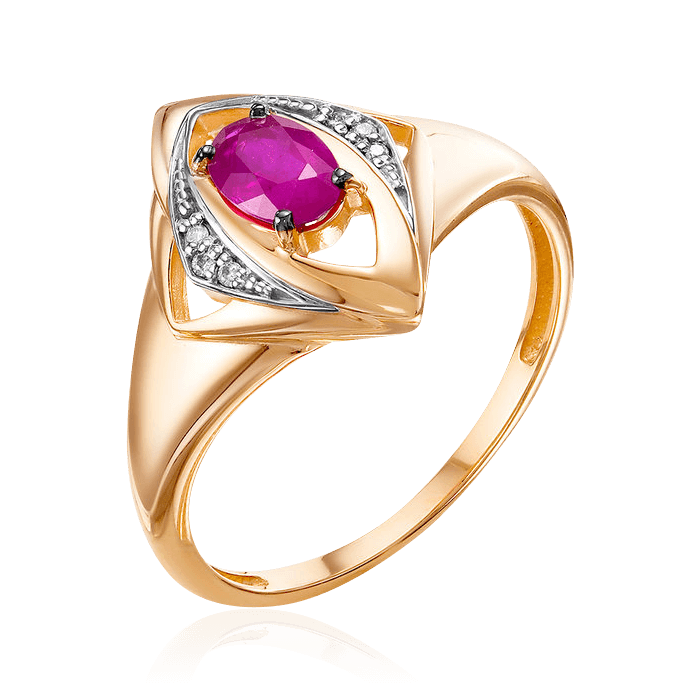Кольцо с рубином, бриллиантами из красного золота 585 пробы (арт. 80566)