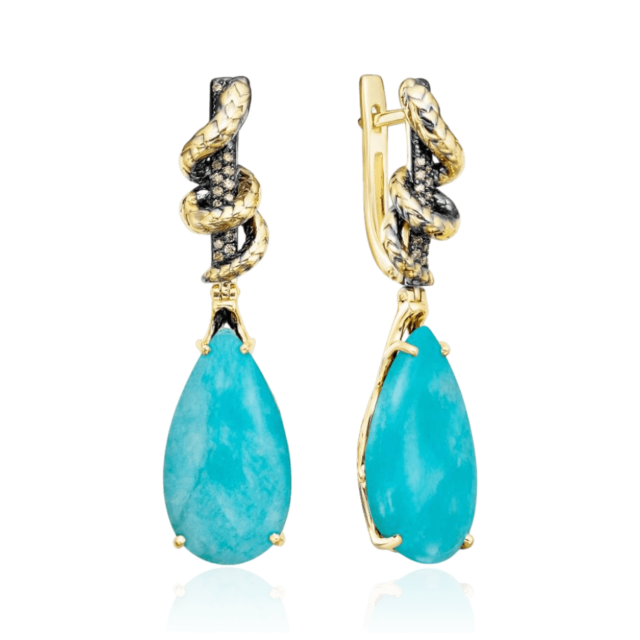 Серьги с кварцем, бриллиантами из желтого золота 585 пробы (арт. 132096)